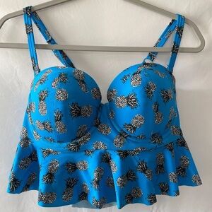 Torrid Blue Pineapple Print Peplum Halter Bikini Top Underwire Swim Size 3X